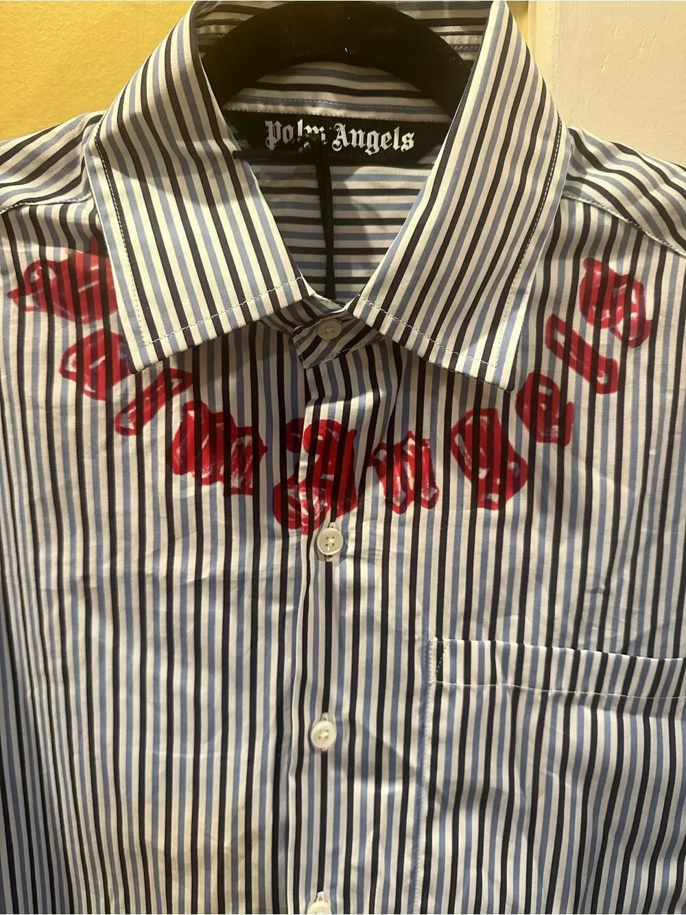 NWTs Palm Angels Logo Print Cotton Button Down Pinstriped Shirt Size 50 | US L